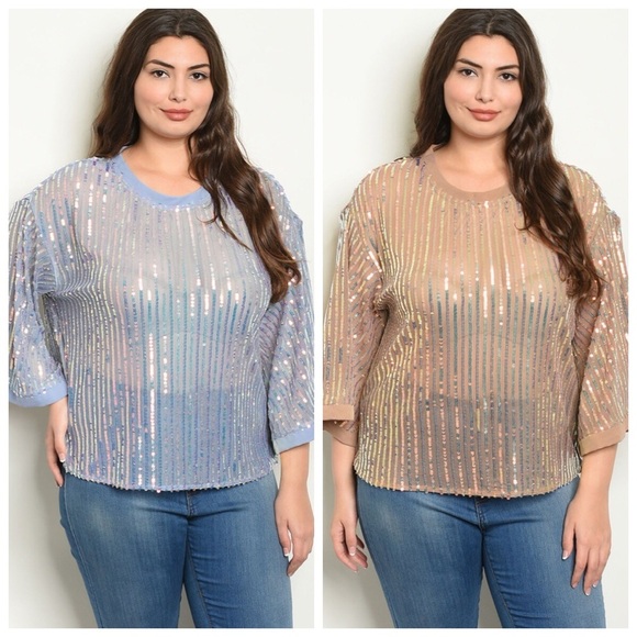 🆕Plus size Beautiful Mocha sequin mesh top - Picture 5 of 5